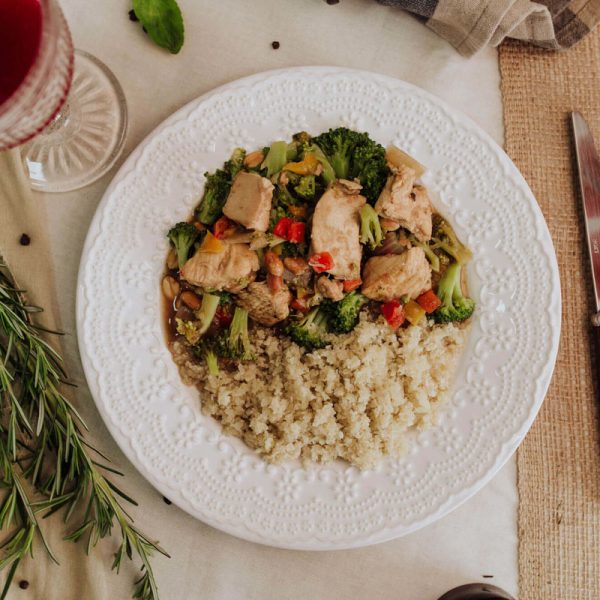 Tofu Xadrez + Arroz de Couve-Flor