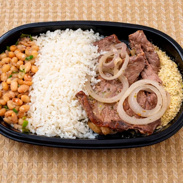 Bife  Acebolado + Arroz Branco + Feijão + Farofa