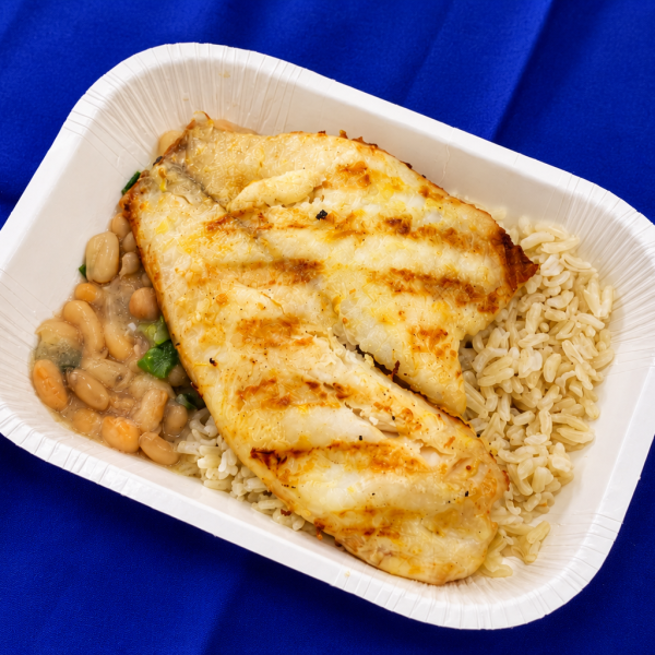 Saint Peter Grelhado + Arroz integral + Feijão Carioca
